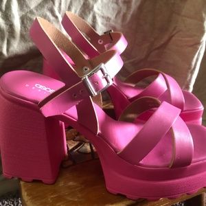 ASOS DESIGN Nelson chunky platform heeled sandals in pink
